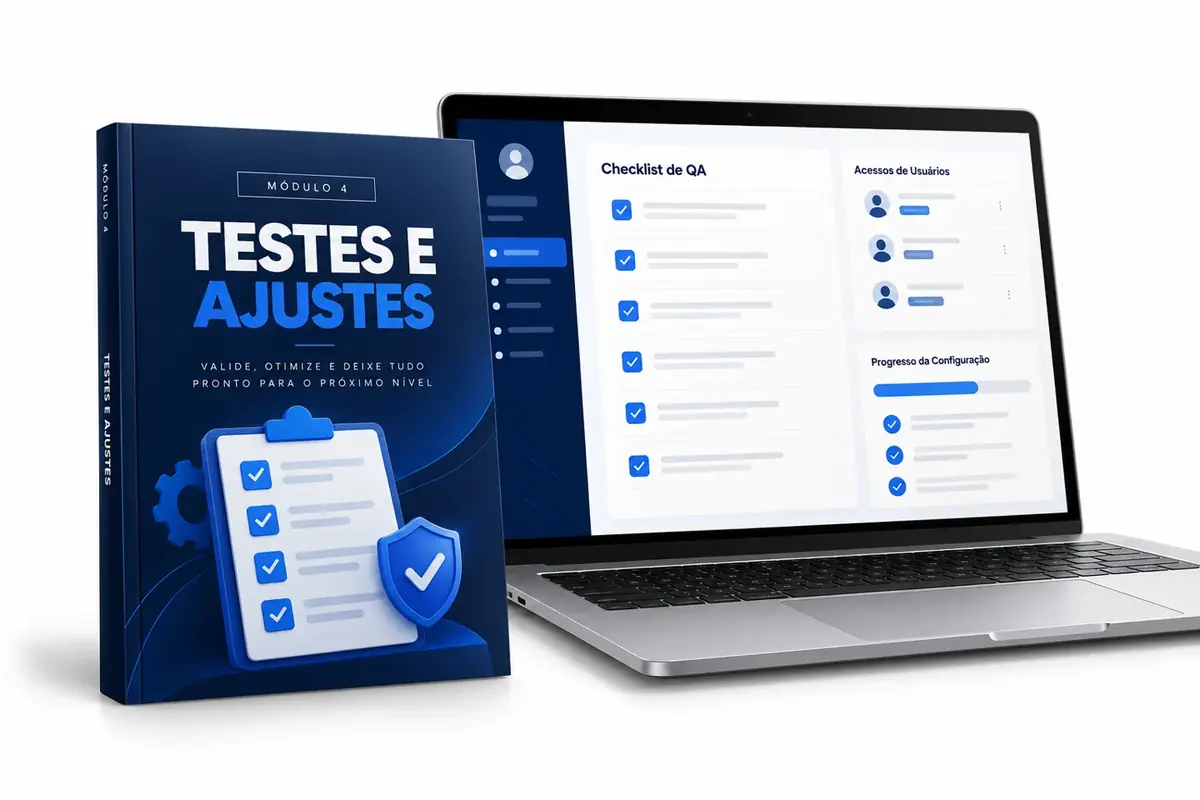 Mockup ilustrativo do módulo Testes e Ajustes